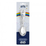 Ложка для кормления детская Кольчугинский мельхиор "Ботиночки" посеребренная с эмалью в блистере — Голубая