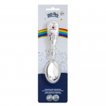 Ложка для кормления детская Кольчугинский мельхиор "Мишка" посеребренная с эмалью в блистере — Розовая