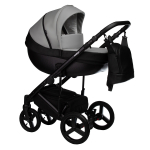 Коляска 3 в 1 Indigo TOUR ECO  — черная кожа+серая кожа