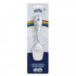 Вилка для кормления детская Кольчугинский мельхиор "Мишка" посеребренная с эмалью в блистере — Голубая