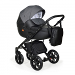Коляска 2 в 1 Indigo MIO — черная кожа+черный узор
