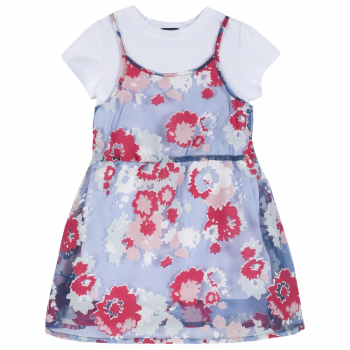 Платье Chicco, принт цветы (сине-красный) — Сине-красный, р.110