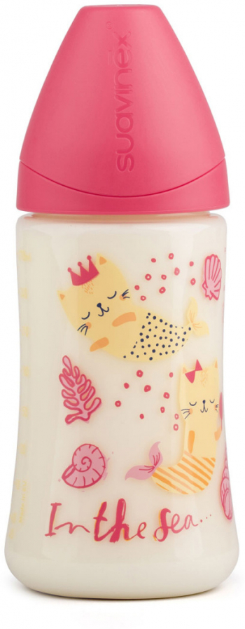 Бутылка Suavinex 270мл от 0 до 6мес. с силиконовой анатом. соской — Розовая русалка