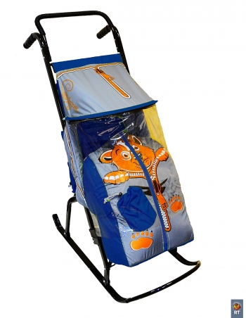 Санки-коляска RT "Снегурочка-2-Р" "МЕДВЕЖОНОК" — синий-серый