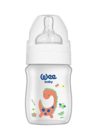 Бутылочка  для кормления с широким горлышком с силиконовой соской р-р1, WeeBaby Classic Plus, 150 мл — Динозавр