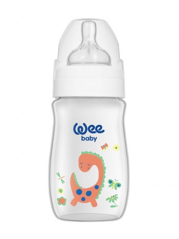 Бутылочка  для кормления с широким горлышком с силиконовой соской р-р 1, WeeBaby Classic Plus 250 мл — Динозавр