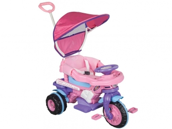 Трехколесный велосипед Pilsan "Maxi" с родительской ручкой — розово-фиолетово-голубой
