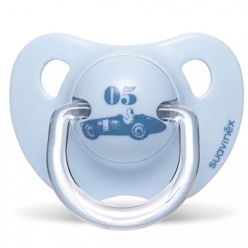 Пустышка Suavinex "TOY" c анатомической силикон.соской от 0 до 6мес (3800174) — Голубая машинка