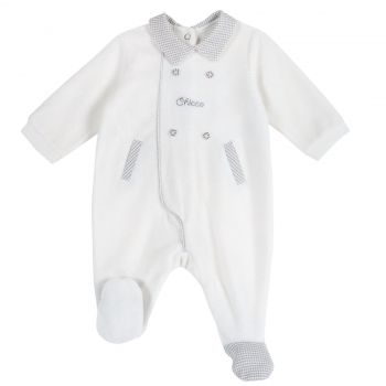 Комбинезон Chicco принт Гусиные лапки, для мальчиков, цвет белый