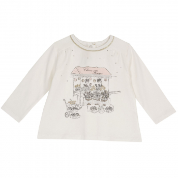 Лонгслив Chicco принт Flowers, для девочек, цвет светло-бежевый