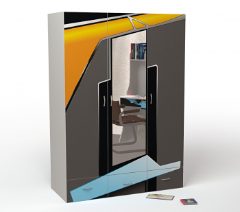 Шкаф 3х дверный ABC-KING PILOT — с зеркалом серый каркас