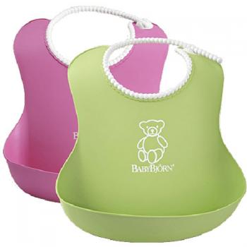 Нагрудник мягкий пластиковый для кормления ребенка BabyBjorn (2 шт.) — Розовый-зеленый