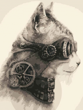 Картина по номерам ТМ Цветной 40х50 на подрамнике, арт. MG — MG2127 Стимпанк кот