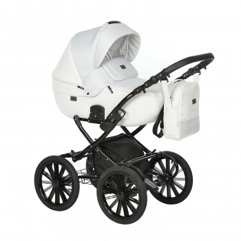 Коляска 2 в 1 Indigo PORTO Classic 14" — белая кожа+белый узор