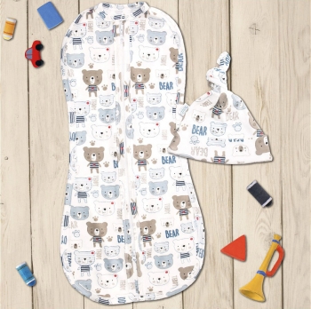 Комплект для новорожденного из двух предметов Веселый Малыш Мишка Тедди (пеленка-кокон,шапочка) — р.62-68