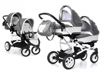 Коляска для двойни 3 в 1 Esspero Duetto (шасси White) — Denim