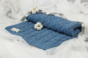 Плед вязаный Amarobaby 105*75 Косичка — джинс