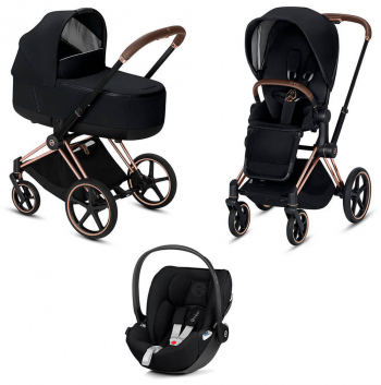 Коляска 3 в 1 Cybex Priam III (шасси Rosegold) — Premium Black