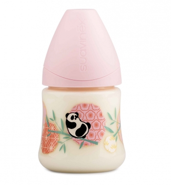Бутылка Suavinex 150мл от 0 до 6 мес. с анатом. латексной соской — роз.панда