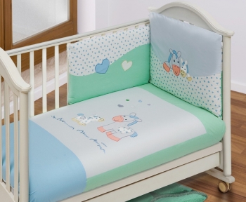 Комплект постельного белья Feretti Sestetto High Long Pony (6 предметов высокий борт) — зелено-голубой