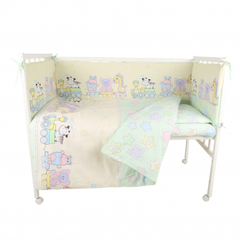 Комплект в кроватку ALIS 6 предметов "Паровозик Звездочка" — зеленый