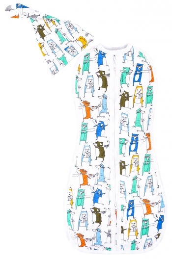 Комплект для новорожденного из двух предметов Веселый Малыш Веселые зверята (пеленка-кокон,шапочка) — р.62-68