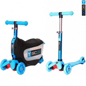 Каталка-самокат 3 в 1 Y-SCOO Mini Jump&Go — aqua со светящимися колесами