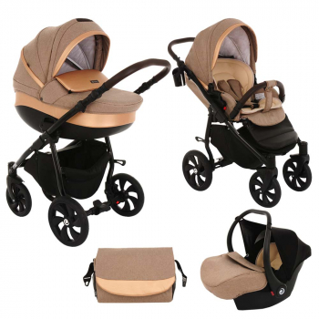 Коляска 3 в 1 Tutis Nanni — Песочный+Кожа Gold