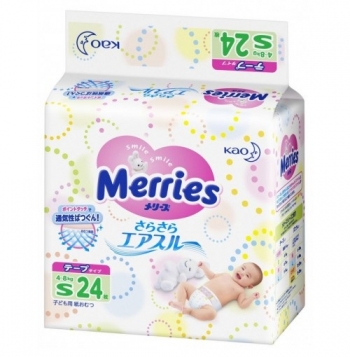 Подгузники Merries Air Through (4-8кг) — 24шт