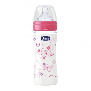 Бутылочка Chicco Well-Being Girl 2 мес.+, сил. соска, перем. поток, РР, 250 мл