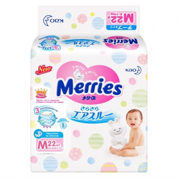 Подгузники Merries Air Through (6-11кг) — 22шт
