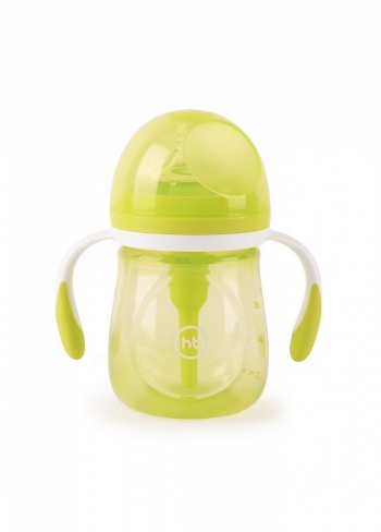 Бутылочка антиколиковая с ручками и силиконовой соской Happy Baby (180 мл.) — lime