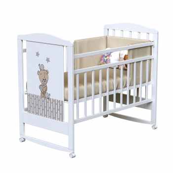 Детская кроватка ВДК "love me" (колесо-качалка) массив березы — Белый