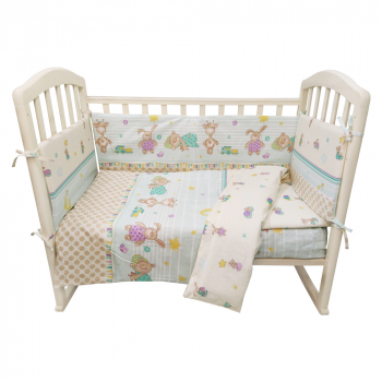 Комплект в кроватку ALIS 6 предметов "Зверята с игрушками" — голубой