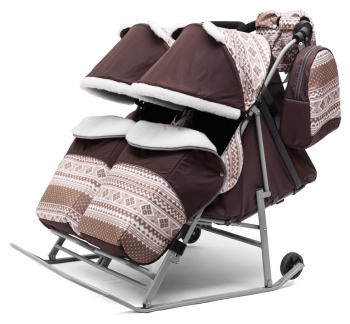 Санки-коляска для двойни Pikate TWIN Скандинавия — шоко