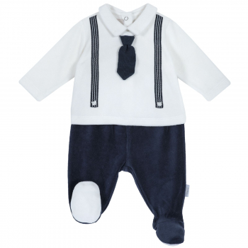 Комплект (кофточка+брючки) Chicco, с галстуком, для мальчиков, цвет бело-синий