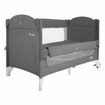 Манеж-кровать Indigo Bon-Bon, лен, приставной, 2 уровня — Серый