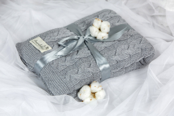 Плед вязаный Amarobaby 105*75 Косичка — серый