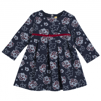 Платье Chicco, принт Цветочек, длинный рукав, цвет синий — Синий, р.80