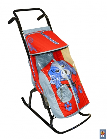 Санки-коляска RT "Снегурочка-2-Р" "СОБАЧКА" — серый-красный