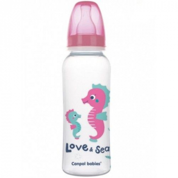 Бутылочка с узким горлышком Canpol Love&Sea арт. 59/400, PP, 12м+, 250 мл — розовый