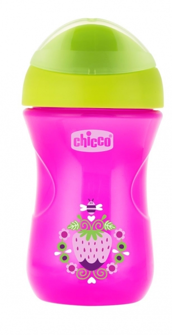 Чашка-поильник Chicco Easy Cup (носик ободок) (12 мес+, 266 мл.) — розовый, рис. клубничка