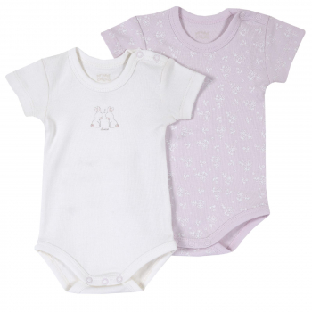 Боди (2 шт.) Chicco, принт Кролики, короткий рукав, для девочек, цвет розовый