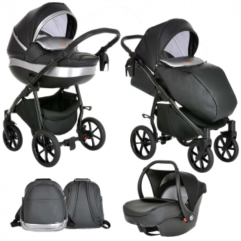 Коляска 3 в 1 Tutis Nanni Кожа (2021) — Кожа Черный+Серебро