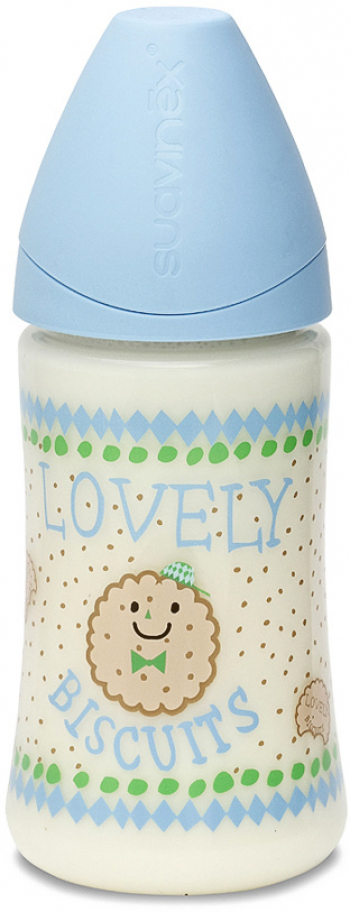 Бутылка Suavinex 270мл от 0 до 6мес. с силиконовой анатом. соской — Голубое печенье