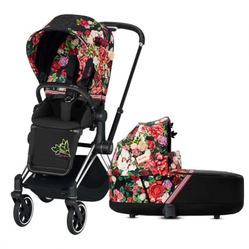 Коляска 2 в 1 Cybex Priam III FE Spring (шасси Chrome Black) — Blossom dark