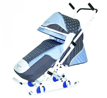 Санки-коляска RT СКОЛЬЗЯШКИ "Мозаика" — серый-голубой-белый