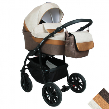 Коляска 3в1 Alis ALVARO — коричневый+св.бежевый +золотая кожа