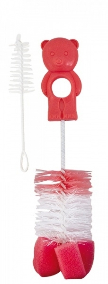 Ершик для мытья бутылочек и сосок с губкой Canpol арт. 2/410 — розовый