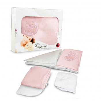 Дополнительный комплект постельного белья в коляску Esspero Lui 2 предмета — Мишки на луне Розовый